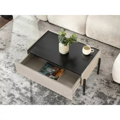 TOMAN Couchtisch mit Schublade - beige / schwarz