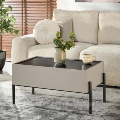 TOMAN Couchtisch mit Schublade - beige / schwarz