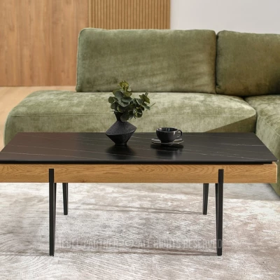 Breiter Couchtisch AMAL – Eiche / schwarzer Marmor / schwarz