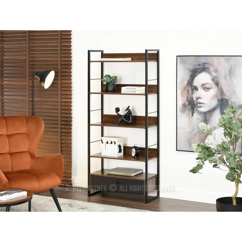 SORLEY Regal mit Schublade - Walnuss / Schwarz