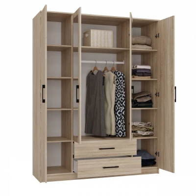 Kleiderschrank 160 cm mit Spiegel und Schubladen RAGNAR – Eiche sonoma