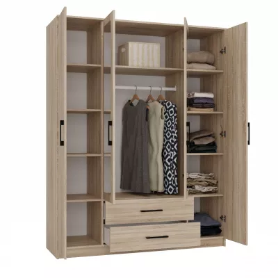 Kleiderschrank 160 cm mit Spiegel und Schubladen RAGNAR – Eiche sonoma