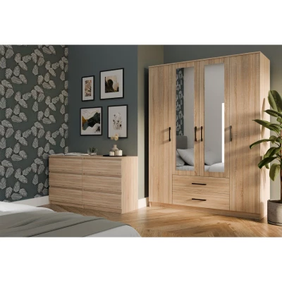 Kleiderschrank 160 cm mit Spiegel und Schubladen RAGNAR – Eiche sonoma