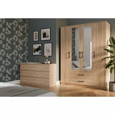 Kleiderschrank 160 cm mit Spiegel und Schubladen RAGNAR – Eiche sonoma