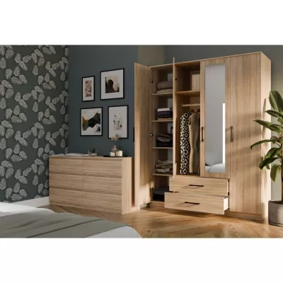 Kleiderschrank 160 cm mit Spiegel und Schubladen RAGNAR – Eiche sonoma