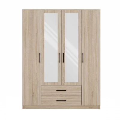 Kleiderschrank 160 cm mit Spiegel und Schubladen RAGNAR – Eiche sonoma