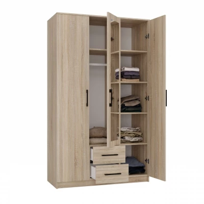 Kleiderschrank 120 cm mit Spiegel und Schubladen RAGNAR – Eiche sonoma