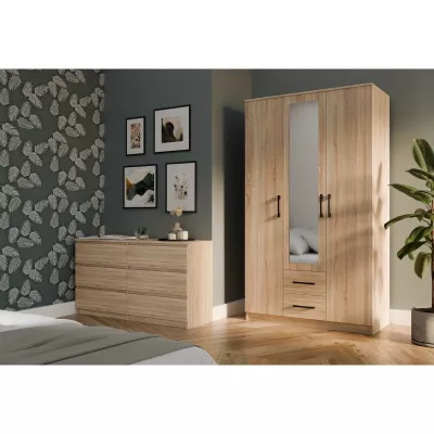 Kleiderschrank 120 cm mit Spiegel und Schubladen RAGNAR – Eiche sonoma