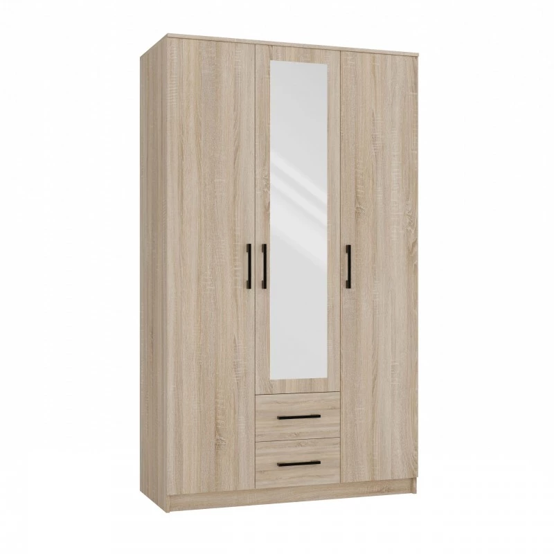 Kleiderschrank 120 cm mit Spiegel und Schubladen RAGNAR – Eiche sonoma