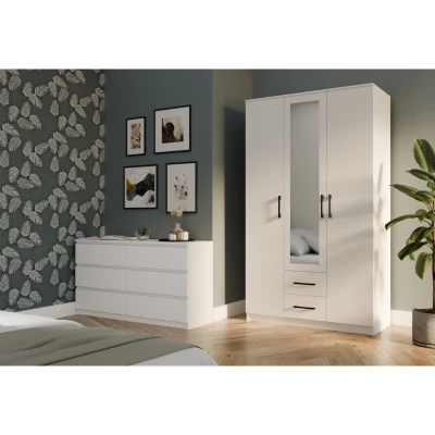 Kleiderschrank 120 cm mit Spiegel und Schubladen RAGNAR – weiß