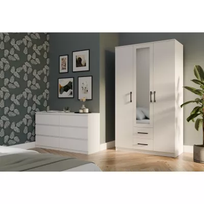 Kleiderschrank 120 cm mit Spiegel und Schubladen RAGNAR – weiß