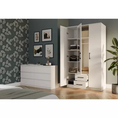 Kleiderschrank 120 cm mit Spiegel und Schubladen RAGNAR – weiß