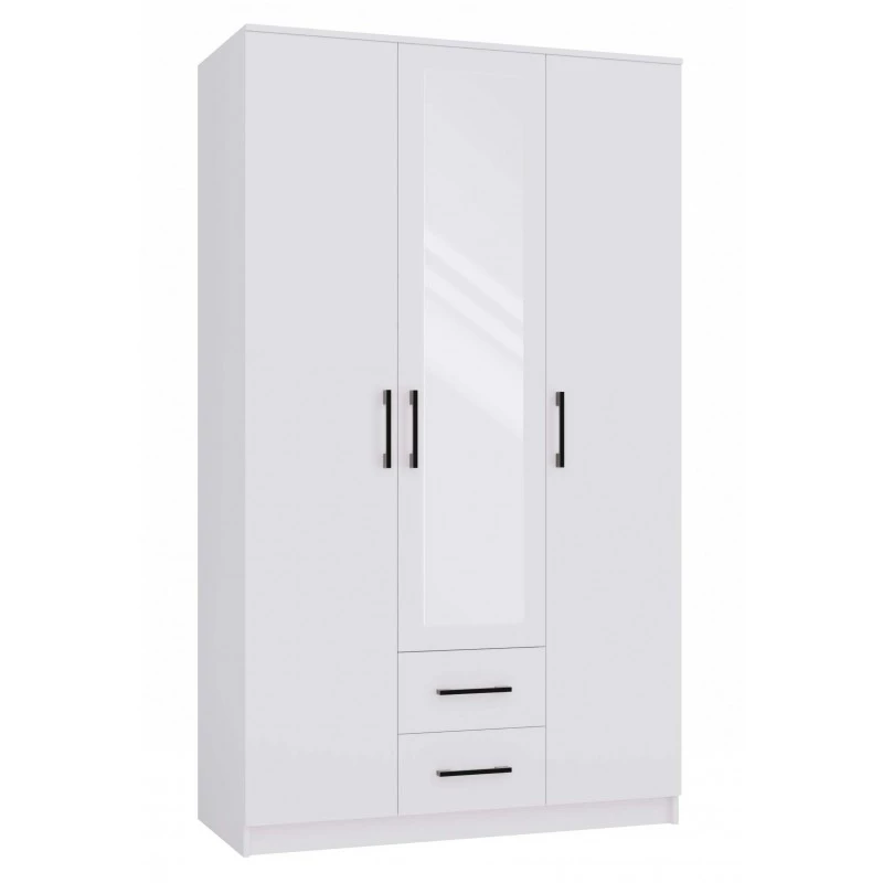 Kleiderschrank 120 cm mit Spiegel und Schubladen RAGNAR – weiß