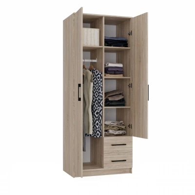 Kleiderschrank 80 cm mit Spiegel und Schubladen RAGNAR – Eiche sonoma