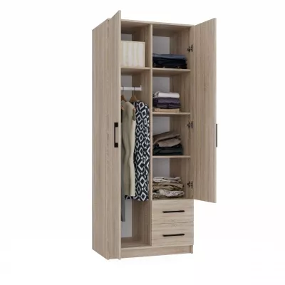 Kleiderschrank 80 cm mit Spiegel und Schubladen RAGNAR – Eiche sonoma