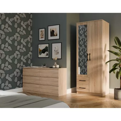Kleiderschrank 80 cm mit Spiegel und Schubladen RAGNAR – Eiche sonoma