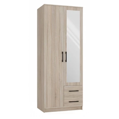 Kleiderschrank 80 cm mit Spiegel und Schubladen RAGNAR – Eiche sonoma