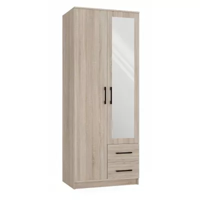 Kleiderschrank 80 cm mit Spiegel und Schubladen RAGNAR – Eiche sonoma