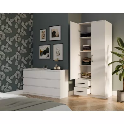 Kleiderschrank 80 cm mit Spiegel und Schubladen RAGNAR – weiß