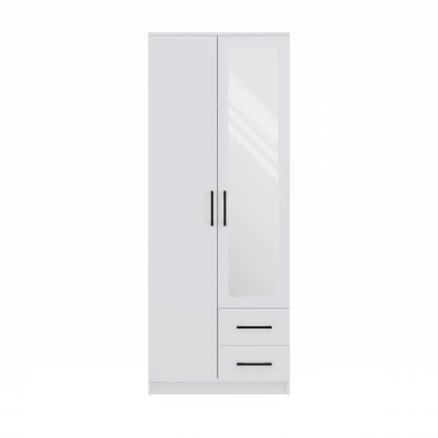 Kleiderschrank 80 cm mit Spiegel und Schubladen RAGNAR – weiß