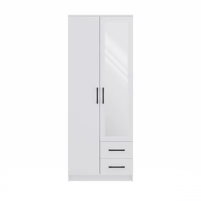 Kleiderschrank 80 cm mit Spiegel und Schubladen RAGNAR – weiß