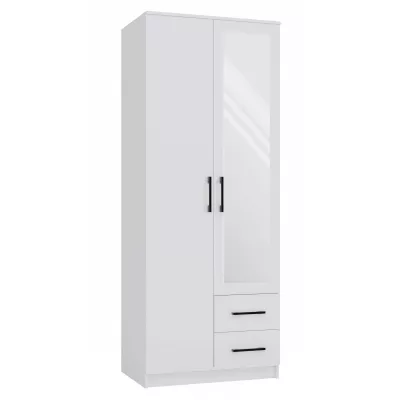 Kleiderschrank 80 cm mit Spiegel und Schubladen RAGNAR – weiß