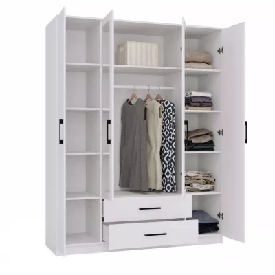 Kleiderschrank 160 cm mit Spiegel und Schubladen RAGNAR – weiß