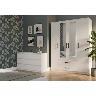 Kleiderschrank 160 cm mit Spiegel und Schubladen RAGNAR – weiß