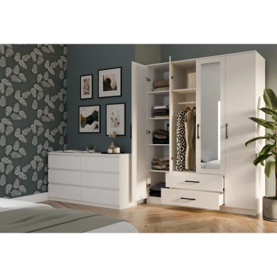 Kleiderschrank 160 cm mit Spiegel und Schubladen RAGNAR – weiß