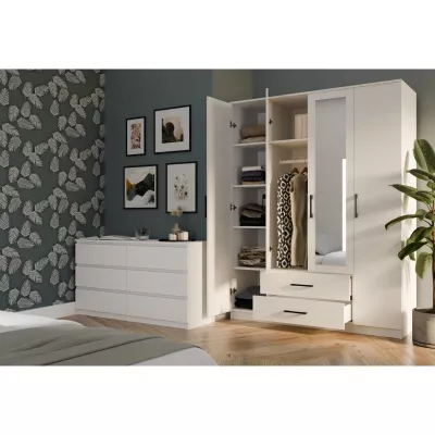 Kleiderschrank 160 cm mit Spiegel und Schubladen RAGNAR – weiß