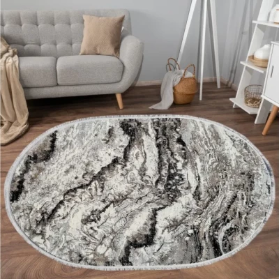 Ovaler Teppich 80x150 cm STEFANO - grau / schwarz