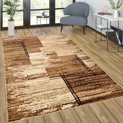 LUKEN rechteckiger Stückteppich 70x130 cm - beige / dunkelbraun