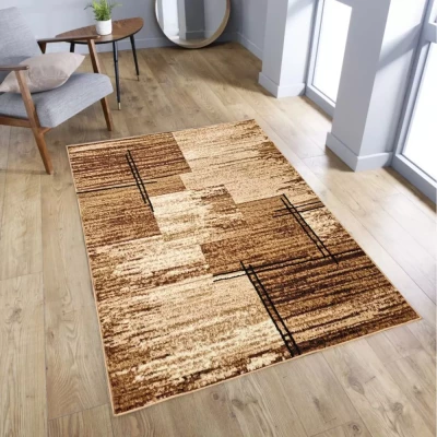 LUKEN rechteckiger Stückteppich 70x130 cm - beige / dunkelbraun