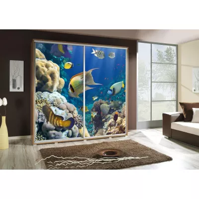 Breiter Kleiderschrank 205 cm mit Aufdruck DANUBE 27 - Eiche Catania