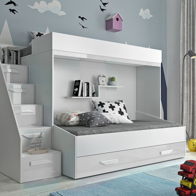 Kinderhochbett mit Stauraum Derry – Weiß