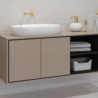 Badezimmerschrank 120 cm AMPHION Unterbau - Kongo/Schwarz