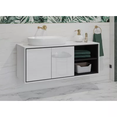 Badezimmerschrank 120 cm AMPHION unter dem Waschbecken - weiß/schwarz