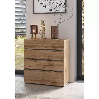 Schubladenkommode GLENROSE - Wotaneiche / Schwarz