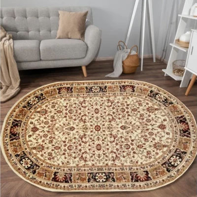Gemusterter Teppich 140x190 cm LUCHO oval - creme