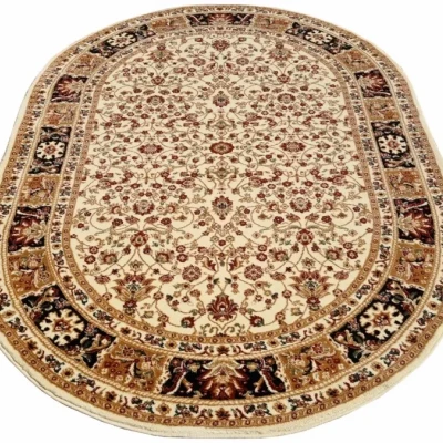 Gemusterter Teppich 60x100 cm LUCHO oval - creme