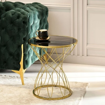 Designer Couchtisch ELIMAR 01 - schwarzer Marmor / Gold