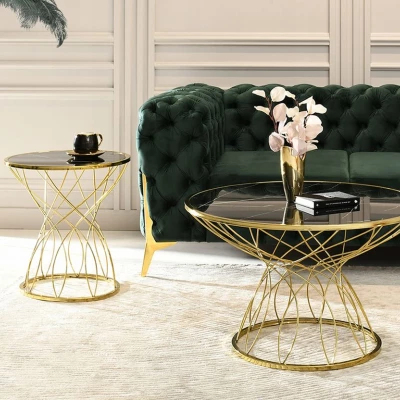 Designer Couchtisch ELIMAR 01 - schwarzer Marmor / Gold