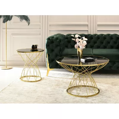 Designer Couchtisch ELIMAR 01 - schwarzer Marmor / Gold