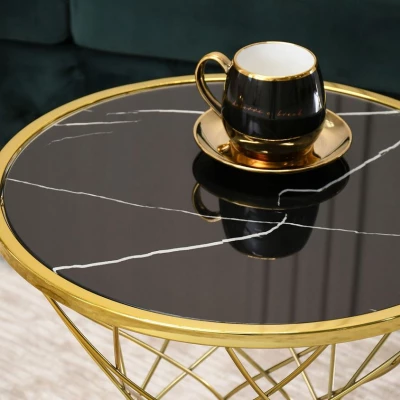 Designer Couchtisch ELIMAR 01 - schwarzer Marmor / Gold