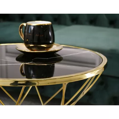 Designer Couchtisch ELIMAR 01 - schwarzer Marmor / Gold