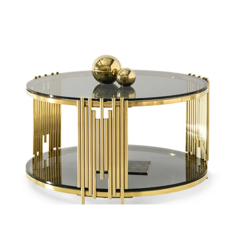 ACHIM Couchtisch - Rauchglas / Gold