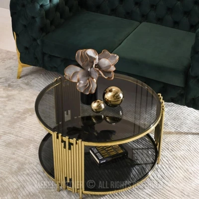 ACHIM Couchtisch - Rauchglas / Gold