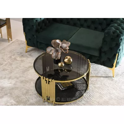 ACHIM Couchtisch - Rauchglas / Gold