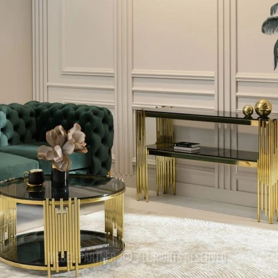 ACHIM Couchtisch - Rauchglas / Gold