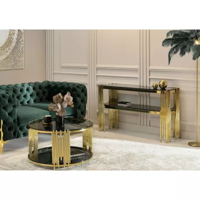 ACHIM Couchtisch - Rauchglas / Gold